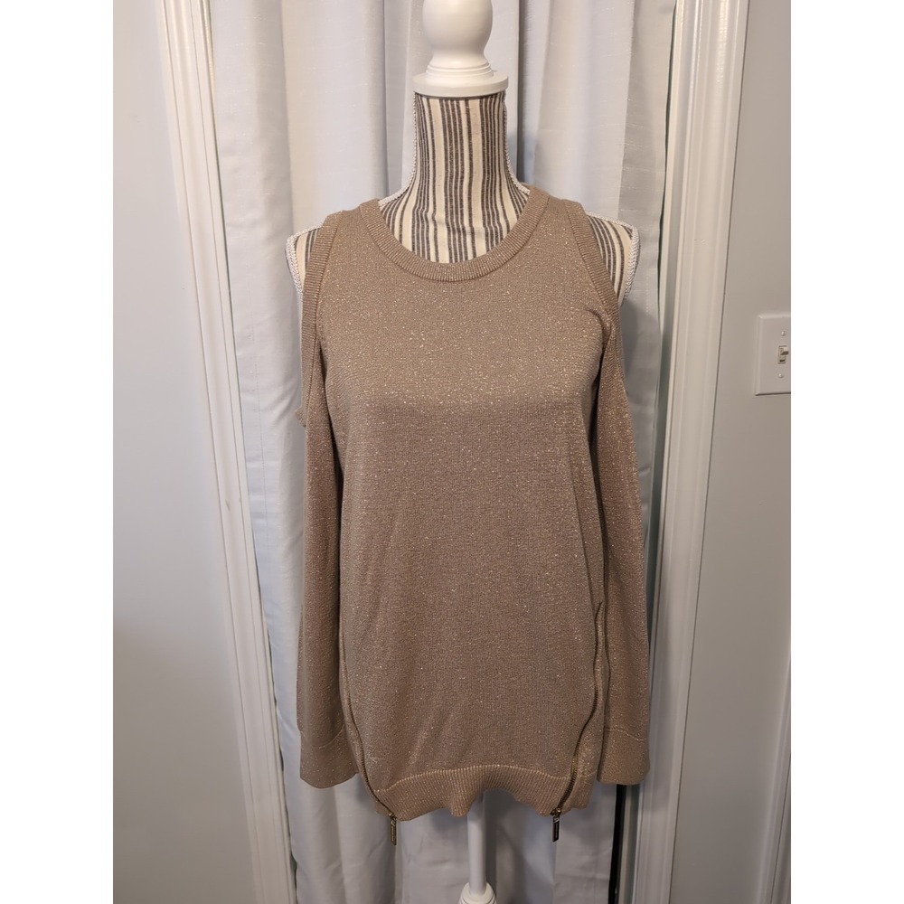 Michael Kors Sweater Women Large Cold Shoulder‎ Long Sleeve Zipper Detail
